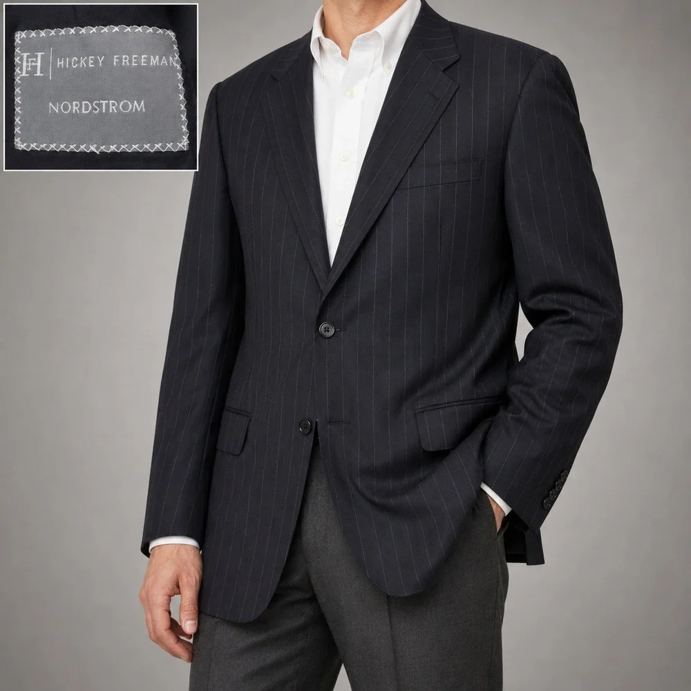 Hickey Freeman Blazer Mens 44R Madison Navy Pinstripe Loro Piana Wool USA